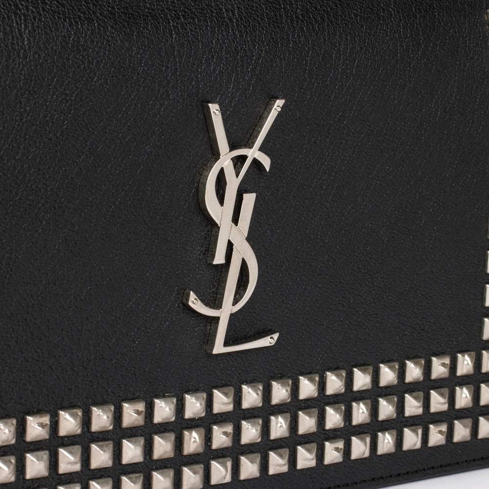 SAINT LAURENT Black Calfskin Leather Silver Studded Clutch .Clutch - Picture 7 of 9